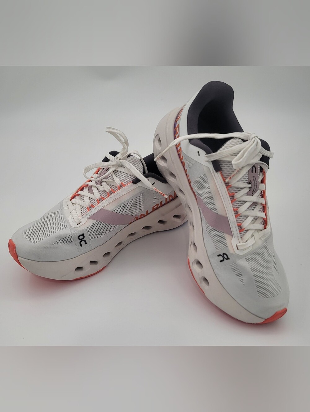 On Cloud Surfer Next Women’s Running Shoes - White with Coral Accents 6.5